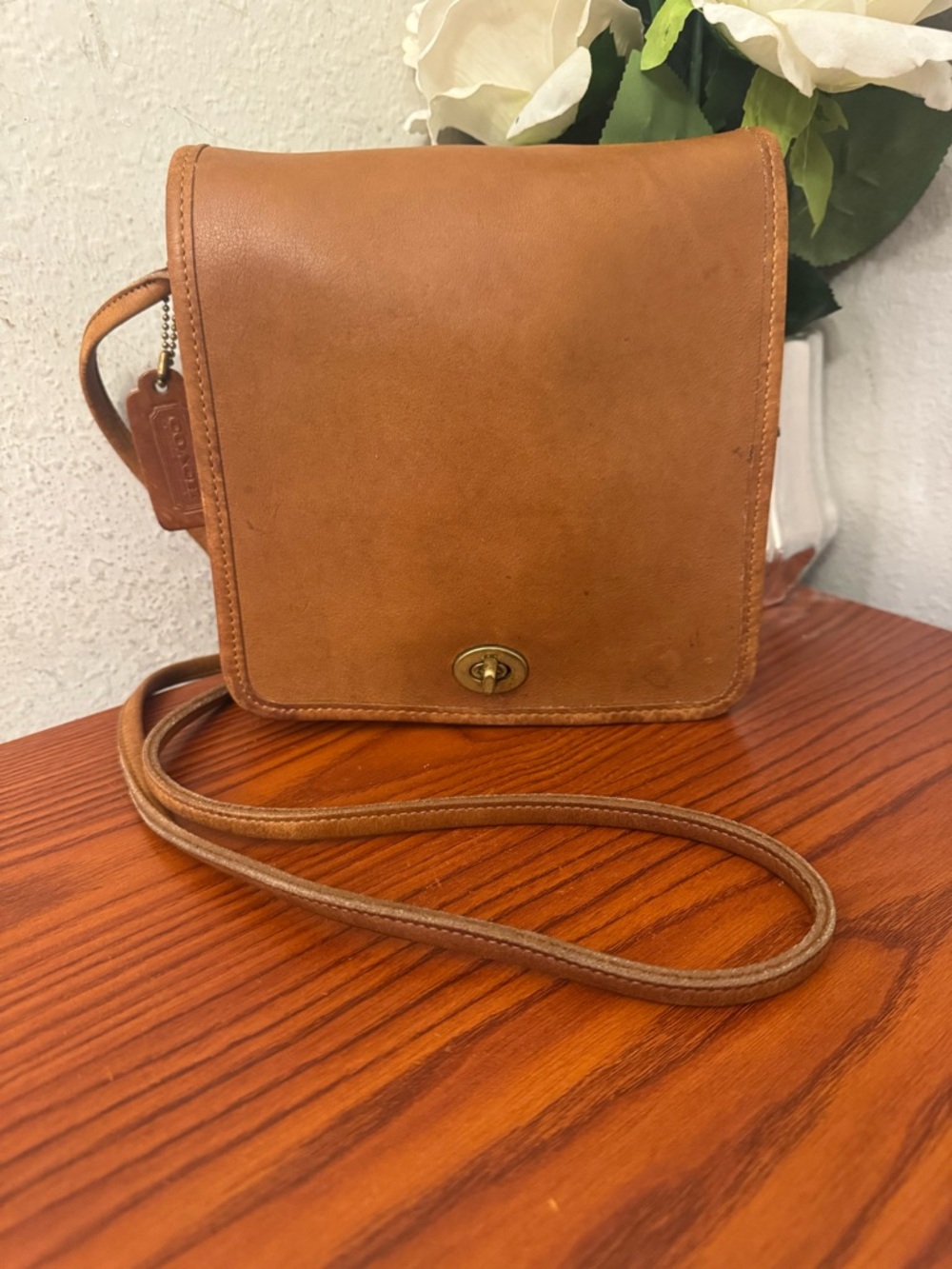 Coach Tan Leather Crossbody with Turn-Lock